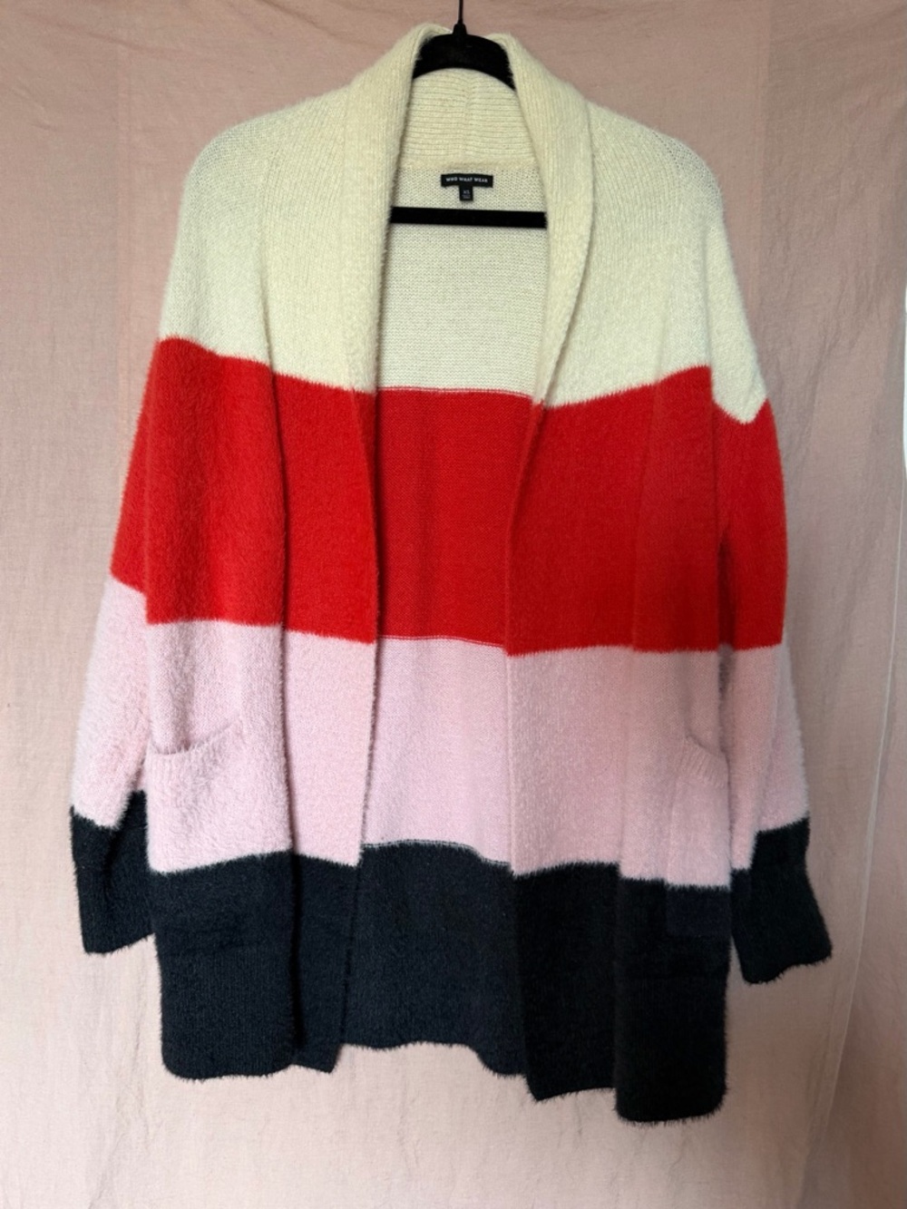 Who What Wear Colorblock Open Cardigan - Cream, Red, Pink, Black
